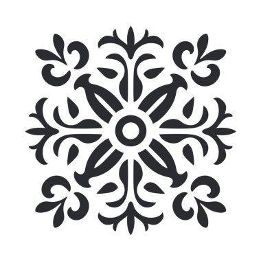 Siyah çiçek tasarımı beyaz arkaplanda kare şeklinde izole edilmiş.