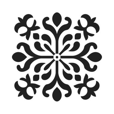 Beyaz arkaplan kare bileşiminde siyah çiçekli arabesk deseni