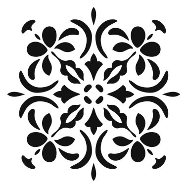 Beyaz arkaplanda kare şeklinde siyah çiçekli süsleme elementi