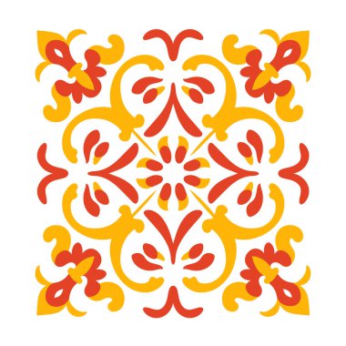 Turuncu ve sarı geometrik elementlerle soyut çiçek deseni