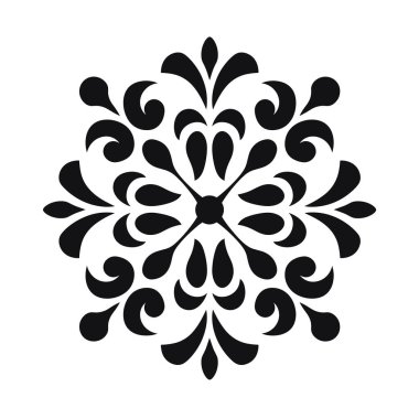 Beyaz arkaplanda tasarım için siyah renkte dekoratif çiçek ögesi