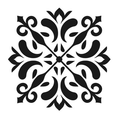 Simetrik süslemeli siyah ve beyaz desenli çiçek deseni