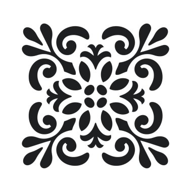 Çiçekli ve kıvrımlı elementlerden oluşan siyah renkli bir tasarım.