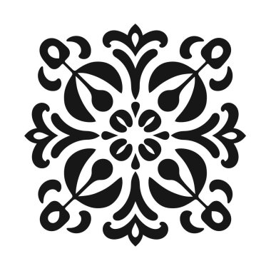 Beyaz arkaplanda siyah simetrik çiçek deseni tasarımı