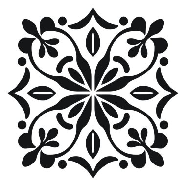 Siyah dekoratif süslemeli çiçek desenli tasarım ögesi