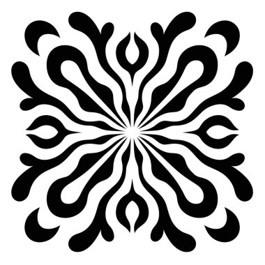 Radyal simetri dizaynlı soyut siyah ve beyaz çiçek deseni