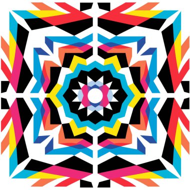 Parlak birincil ve ikincil renklere sahip renkli geometrik kaleydoskop deseni