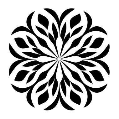 Merkezden yayılan siyah ve beyaz çiçekli desen
