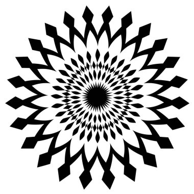 Siyah ve beyaz geometrik dairesel desen merkez noktadan yayılıyor