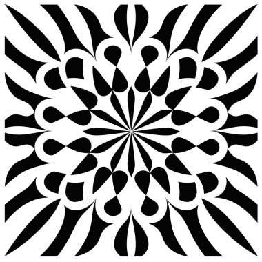 Geometrik ve çiçekli siyah ve beyaz simetrik tasarım