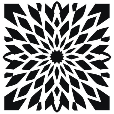 Soyut siyah ve beyaz geometrik desen merkezden yayılıyor