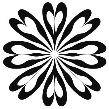 Kalp şeklinde siyah ve beyaz taç yaprakları olan soyut çiçek tasarımı