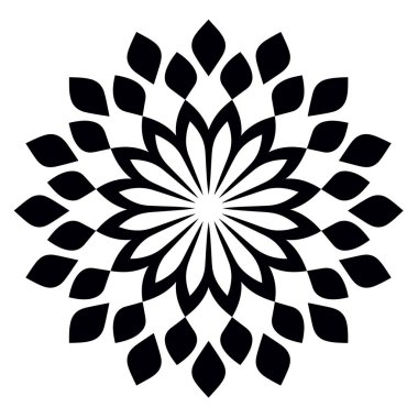 Radyal çiçek deseninin siyah ve beyaz vektör tasarımı