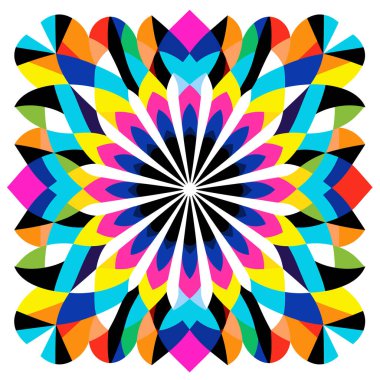 Soyut geometrik çiçek patlamaları kare desenli renklerle