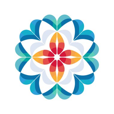 Dairesel dizaynda üst üste binen şekilli renkli çiçek deseni