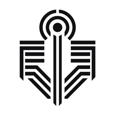 Bir sinyal ile stilize bir çapa Geometrik siyah ve beyaz logo