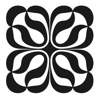 Siyah ve beyaz soyut çiçek deseni kare bir dizaynda tekrarlanır