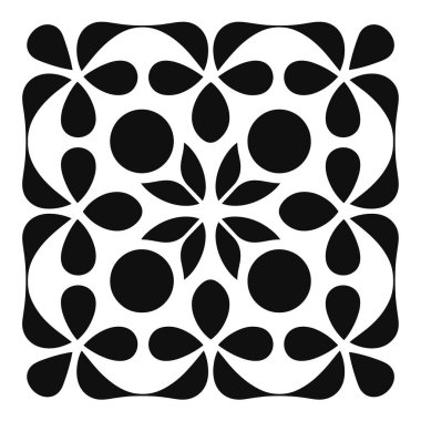 Kare biçiminde yuvarlak şekilli siyah ve beyaz çiçek tasarımı