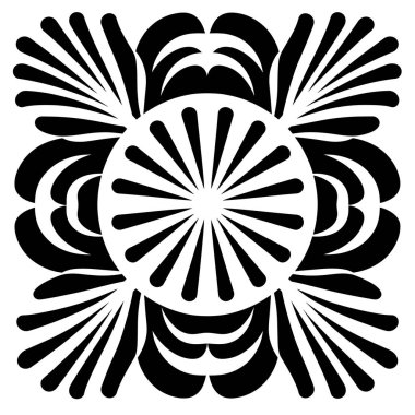 Çiçek desenli ve radyal telli siyah-beyaz dairesel desen