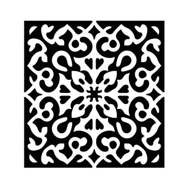 Çiçek desenli karmaşık siyah beyaz arabesk deseni