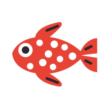 Beyaz benekli kırmızı balıklar beyaz arka planda okyanusta yüzüyor.