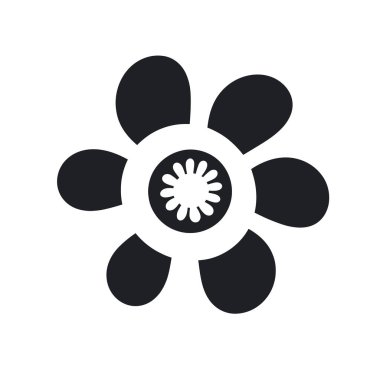 Altı yuvarlak taç yapraklı siyah beyaz çiçek tasarımı