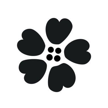 Kalp şeklinde taç yaprakları ve dört merkezli daireleri olan siyah bir çiçek.