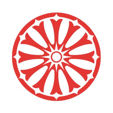 Kırmızı Dharmachakra, Budizm ve Hinduizm 'in sembolü.