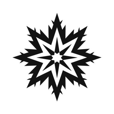 Beyaz arkaplanda sivri kenarlı siyah beyaz süs yıldızı