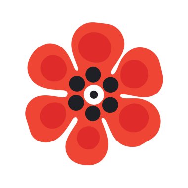 Beyaz arka planda siyah beyaz desenli kırmızı çiçek deseni