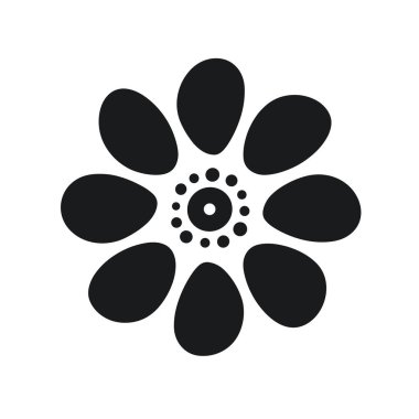 Yuvarlak yapraklı siyah çiçek ve dairesel merkez noktalar tasarımı
