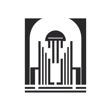 Geometrik şekiller minimalist soyut bir tasarım oluşturur. Bina cephesi ya da sanatsal mimariye benziyor..