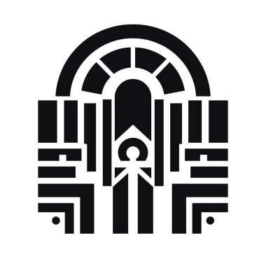 Bir minimalist siyah-beyaz resimde mimari bir yapı, muhtemelen bir bina cephesi veya bir binanın içi gösteriliyor..