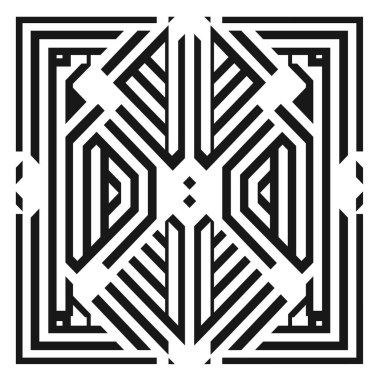 Siyah ve beyaz soyut kare tasarımı paralel çizgilerle yaratıldı. Geometrik şekilleri, köşeleri, çizgileri ve zıt boşlukları gösterir.