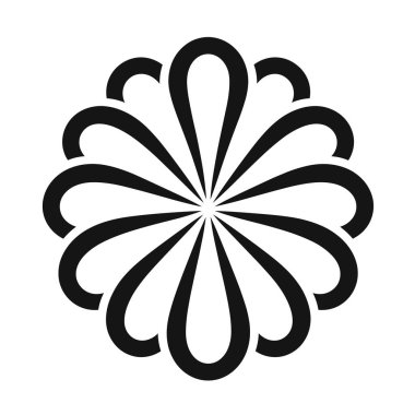 Grafik tasarımı, merkezi bir noktanın etrafına yerleştirilmiş gözyaşı damlası şeklinde taç yaprakları ile simetrik bir çiçek içerir..