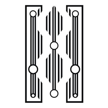 Simetrik grafik tasarımı siyah dikey çizgiler ve daireler içerir. Soyut geometrik deseni gösteriyor..
