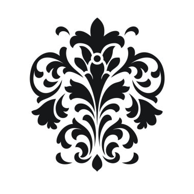 Tarzlanmış yaprak ve parşömenlerden oluşan süslü siyah beyaz bir desen. Tasarım simetrik ve klasik, zarif bir stile sahip..