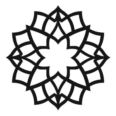 Detaylı bir geometrik tasarım, merkezde siyah çizgili katmanlarla çevrili sekiz köşeli bir yıldız içerir..