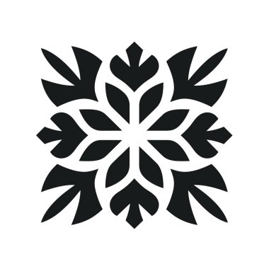 Simetrik çiçek benzeri bir tasarım gösterilir. Tasarım yuvarlak kenarlı kare ve beyaz arkaplana karşı siyah.