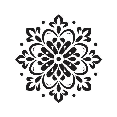 Detaylı bir simetrik grafik gösterilir. Katı beyaz arka planda siyah olarak tekrarlanan bir desen tasarımı..