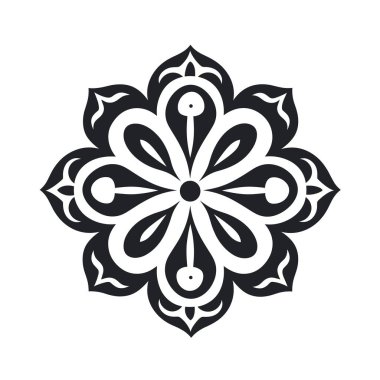 Detaylı bir çiçek tasarımı simetrik olarak dizilmiş sekiz taç yaprağı ile gösterilir. Tasarım siyah ve beyaz olarak gözyaşı damlası ve daire şekilleri içerir.