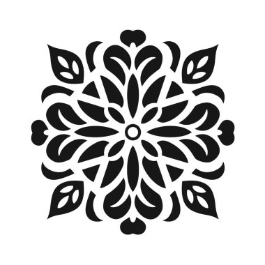 Simetrik desen merkezde bir çember merkezini çevreleyen taç yapraklı bir çiçek olduğunu gösteriyor. Yapraklar ve kalp şekilleri biçimlendirilmiştir..