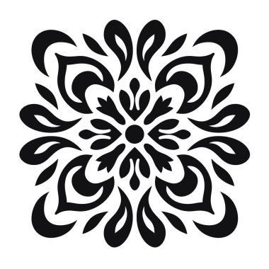 Bir geometrik çiçek tasarımı merkezlidir. Kalıp, kare biçiminde sıralanmış simetrik gözyaşı damlası ve taç yaprakları içerir..