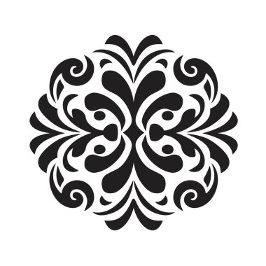 Dekoratif simetrik tasarım tekrarlayan bir desen gösteriyor. Çiçek ve girdap şekilleri sanatsal süsleme elementini oluşturur.