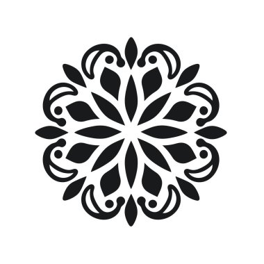 Beyazın üzerindeki siyah dizaynda merkezden yayılan taç yaprakları var. Dizaynın kıvırcık ve yaprak gibi kıvrımları var..