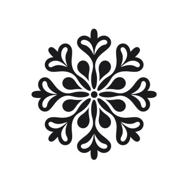 Basit bir siyah grafik dekoratif bir kar tanesi şeklini içerir. Kar tanesi dizaynı düz beyaz arkaplanda biçimlendirilmiş bir desene sahiptir..