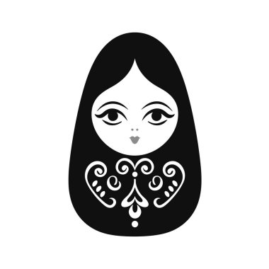 Matrioshka bebeği olarak da bilinen bir Rus bebek resminin siyah-beyaz çizimi. Dekoratif bir tasarım içeriyor..