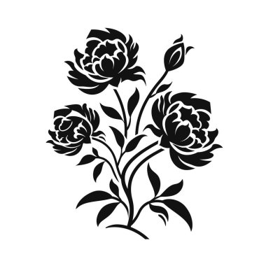 Üç stilize çiçek yapraklı gövdelerde açar. Çiçekler ve yapraklar beyaz arka planda siyah renkte tasvir edilir..