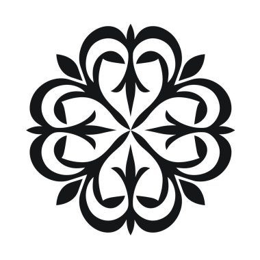 Karmaşık bir çiçek motifi sergileniyor. Tasarım, simetrik radyal desende sıralanmış kalp şeklinde elementler ve yapraklar içerir..