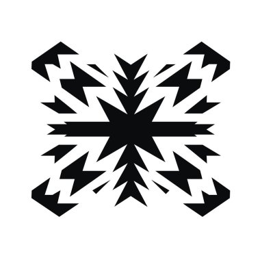 Bir kar tanesinin stilize edilmiş bir grafiği gösterilir. Kar taneleri siyah ve geometrik, beyaz arkaplanı var..